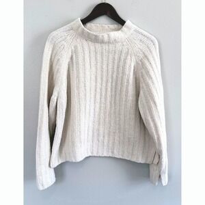 Alpine Design Women's Cream Ribbed Chenille Mock Neck Raglan Sweater Size Med‎